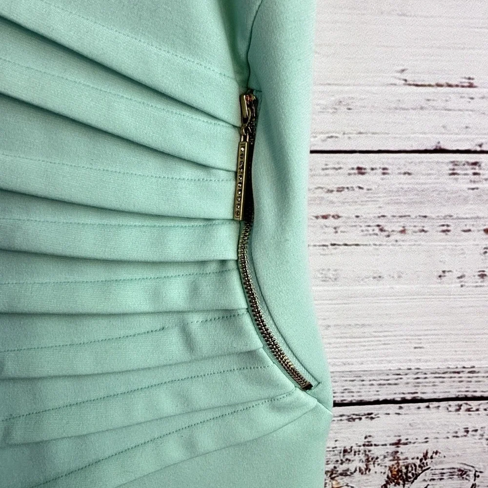 Ivanka Trump Dress 16 Sleeveless Sheath Mint Green Slimming Sexy Gold Zip - Picture 11 of 13